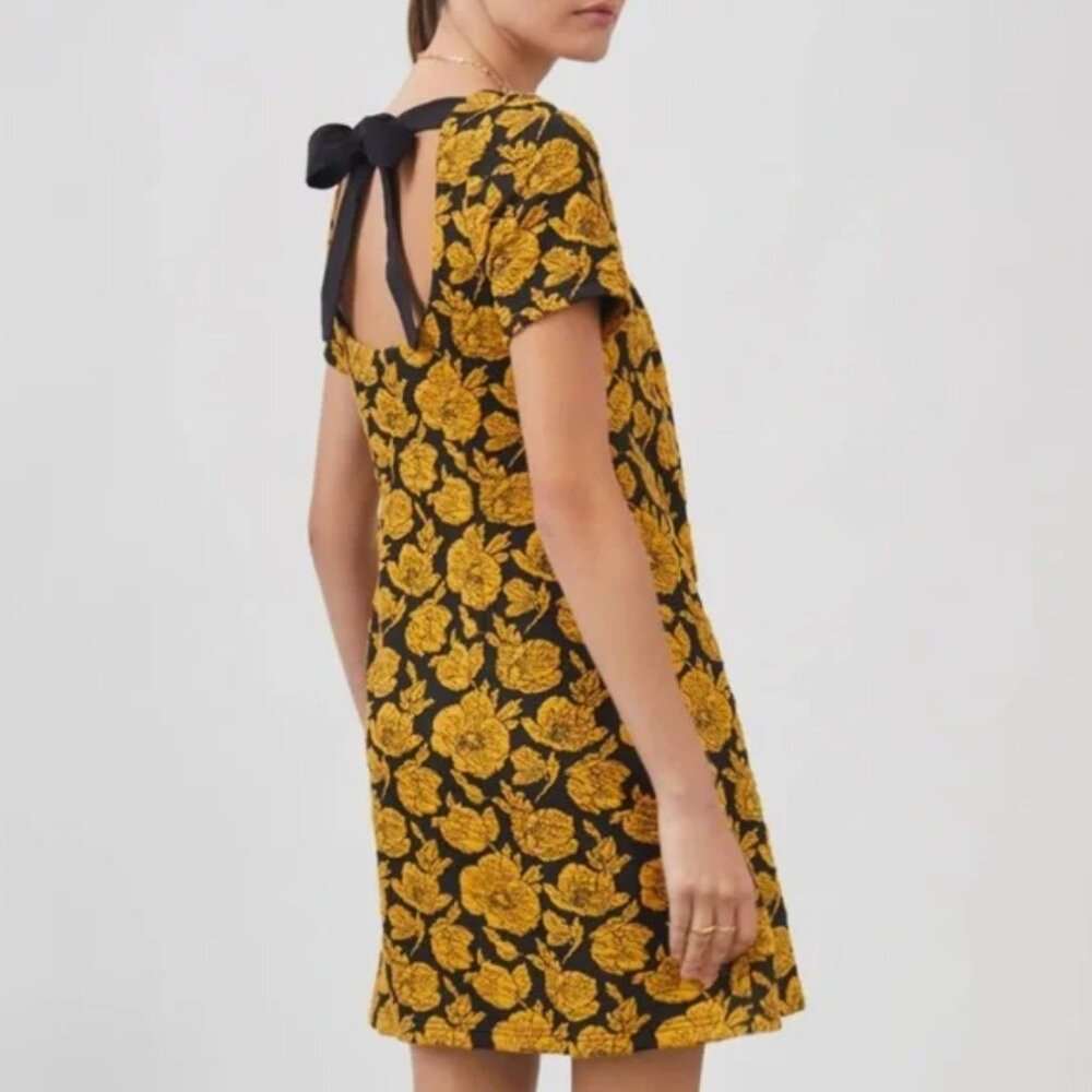 Anthropologie Maeve Jacquard Mini Dress with Yellow Flowers